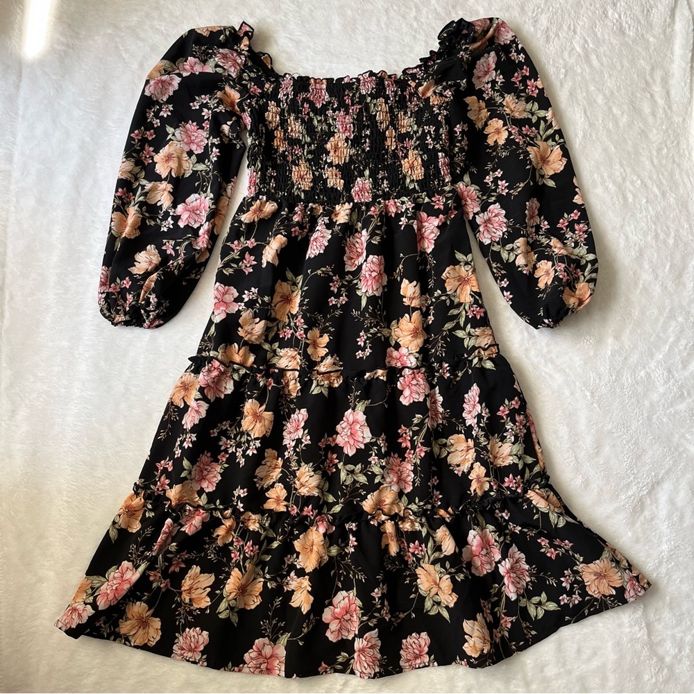 ❣️5 FOR $15❣️Womens Gathered Baby Doll style midi dress with puffy sleeves